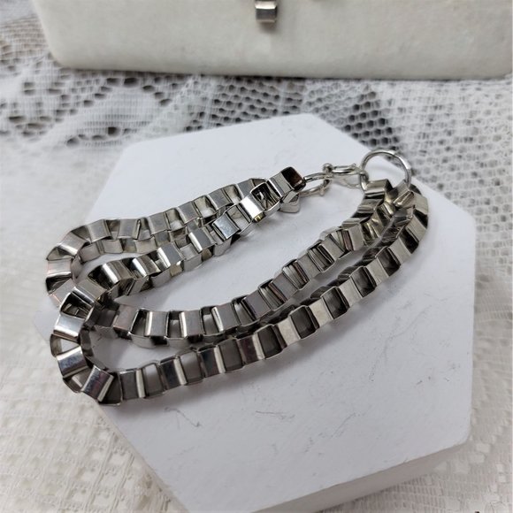 Bike Chain Necklace & Bracelet Set Silver Tone - Picture 8 of 9